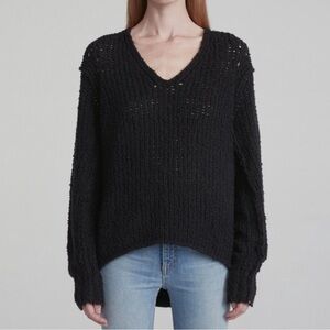 Rag and Bone black Arizona V neck merino wool loose knit sweater size XXS